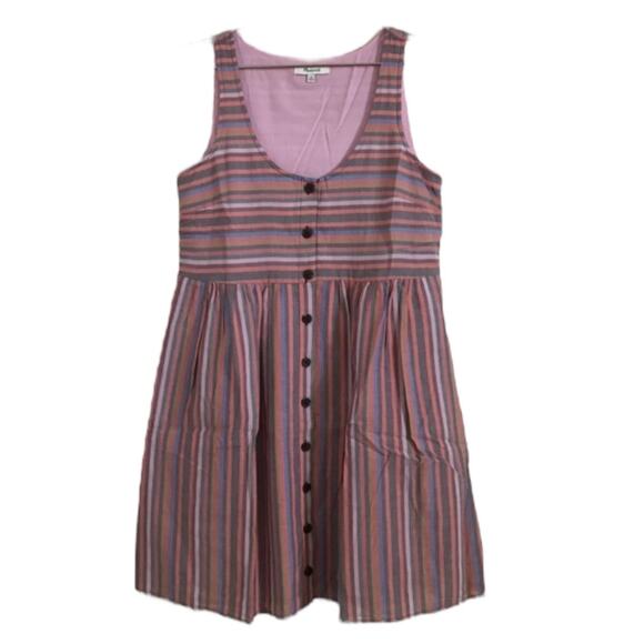 Madewell Scoopneck Tank Shirt Dress in Rainbow Stripe button down cotton size M - Picture 3 of 13